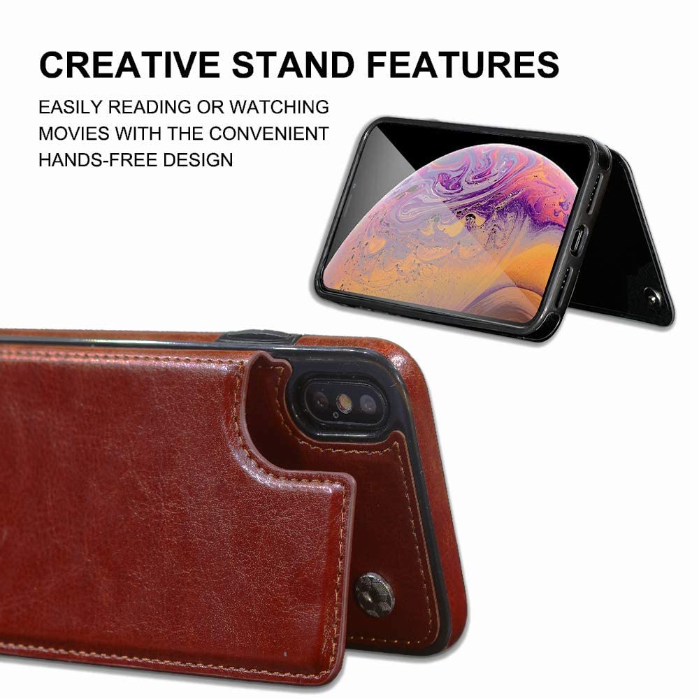 Premium Leather Wallet Case for iPhone X/XS - Card Holder & Protective Cover with RFID Blocking (5.8 Inch, Brown) | Perfect for Business Travel, Daily Commute & Hands-Free Shopping