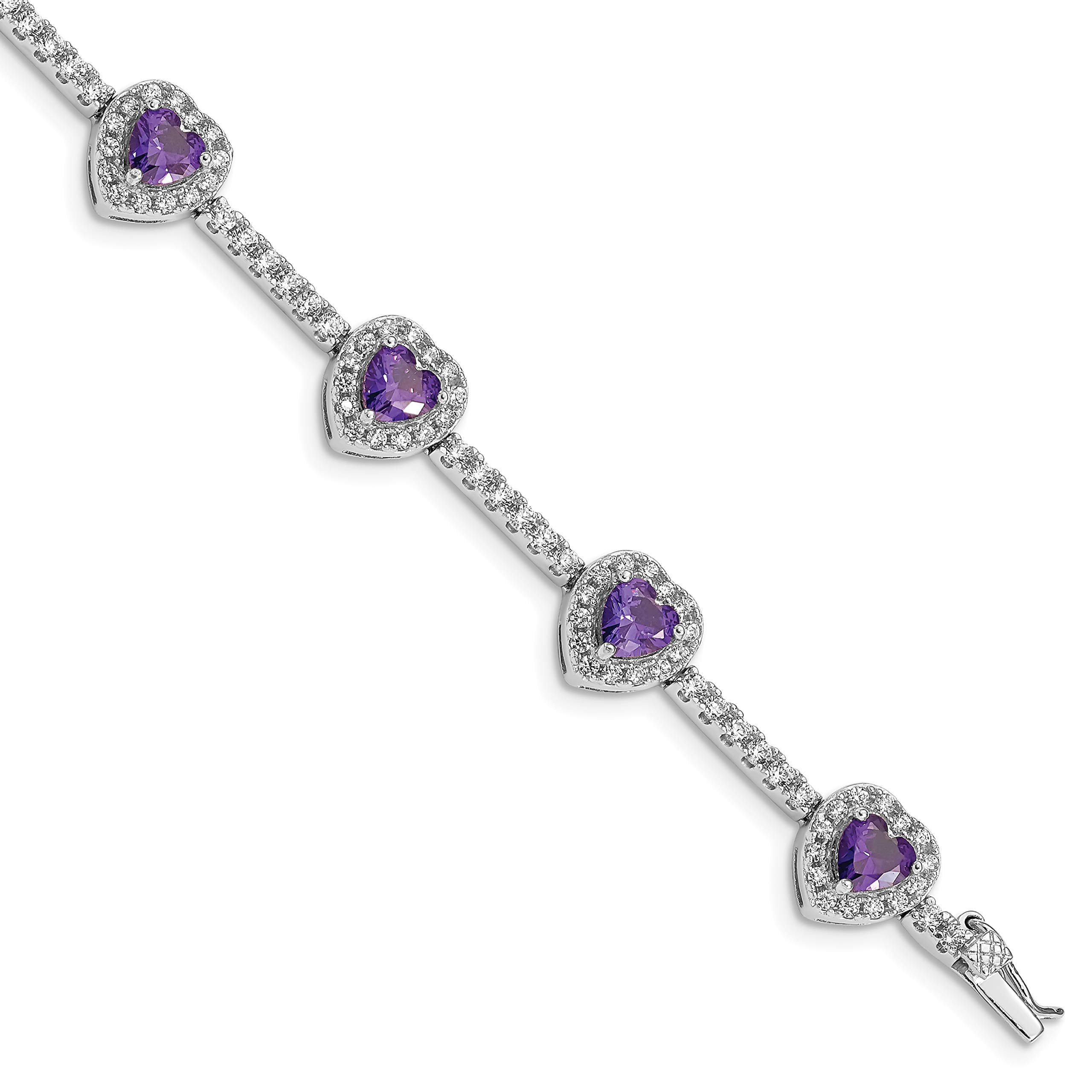 925 Sterling Silver Heart Charm Bracelet with Purple Amethyst & Cubic Zirconia - Dainty Love Tennis Chain Jewelry for Women - Perfect Gift for Valentine's Day, Anniversary & Special Occasions