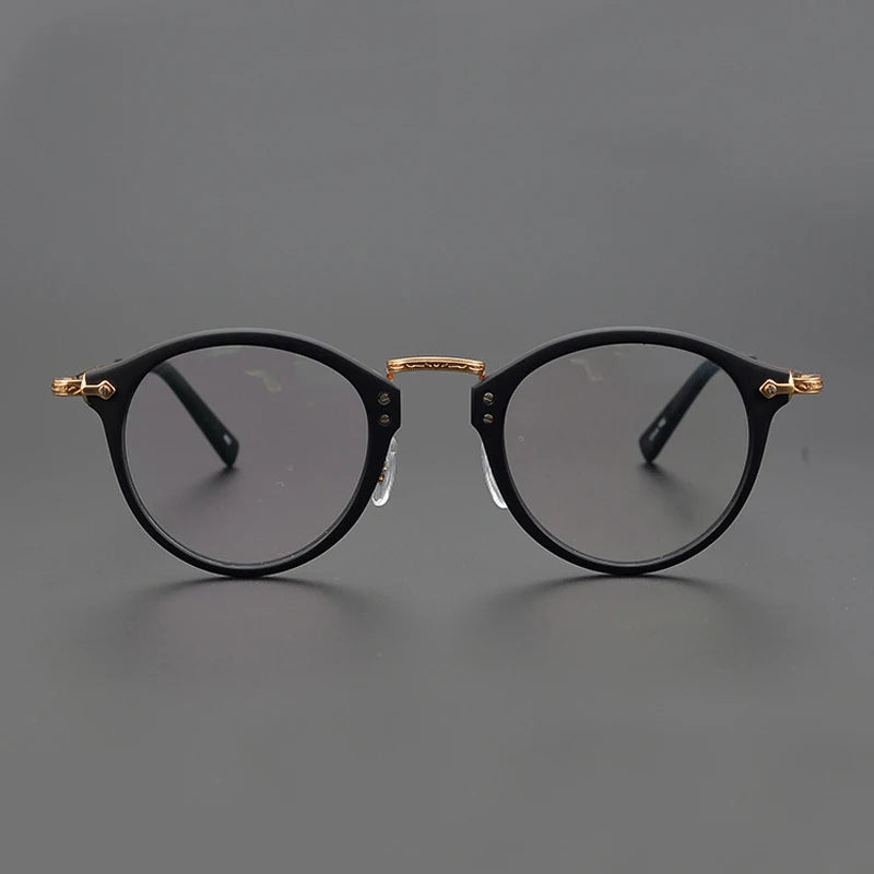 Stylish Unisex Black Titanium Acetate Round Eyeglasses G805 - Perfect for Work, Reading & Fashion Accessories