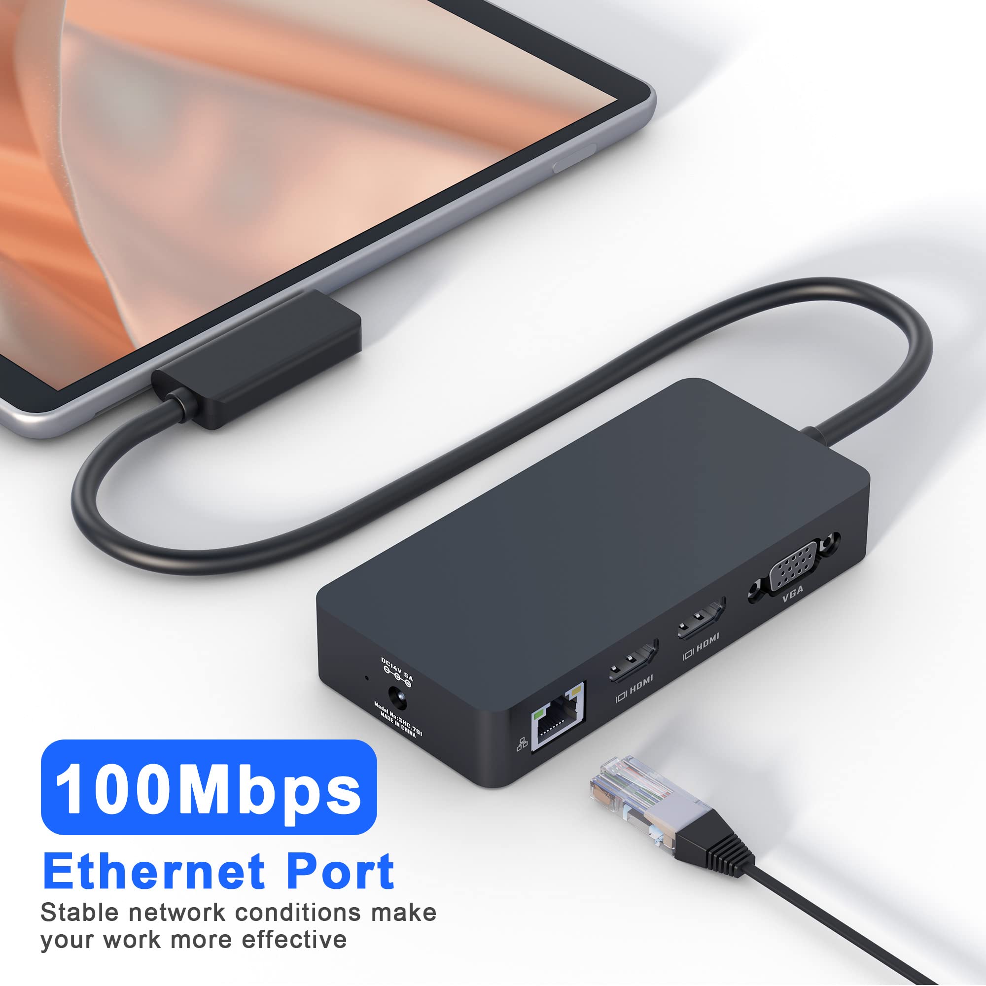 Microsoft Surface Docking Station 12-in-1 Triple Display Dock with 2 HDMI & VGA Ports - Compatible with Surface Pro 11/10/9/8/X/7/6/5/4/3, Surface Laptop 5/4/3/2/1, Surface Book 3/2 - Perfect for Home Office, Gaming & Multi-Monitor Workstations