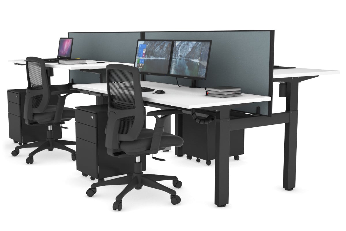 Adjustable 4-Person H Bench Workstation with Black Frame - 1600L x 700W - Perfect for Office, Workshop, or Collaborative Workspaces