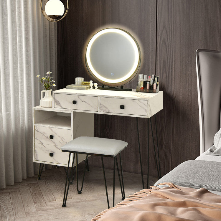 Costway Vanity Table Set with Cushioned Stool & Removable LED Lighted Mirror - Modern Dressing Table for Makeup, Skincare & Hair Styling - Perfect for Bedroom, Bathroom & Salon Use
