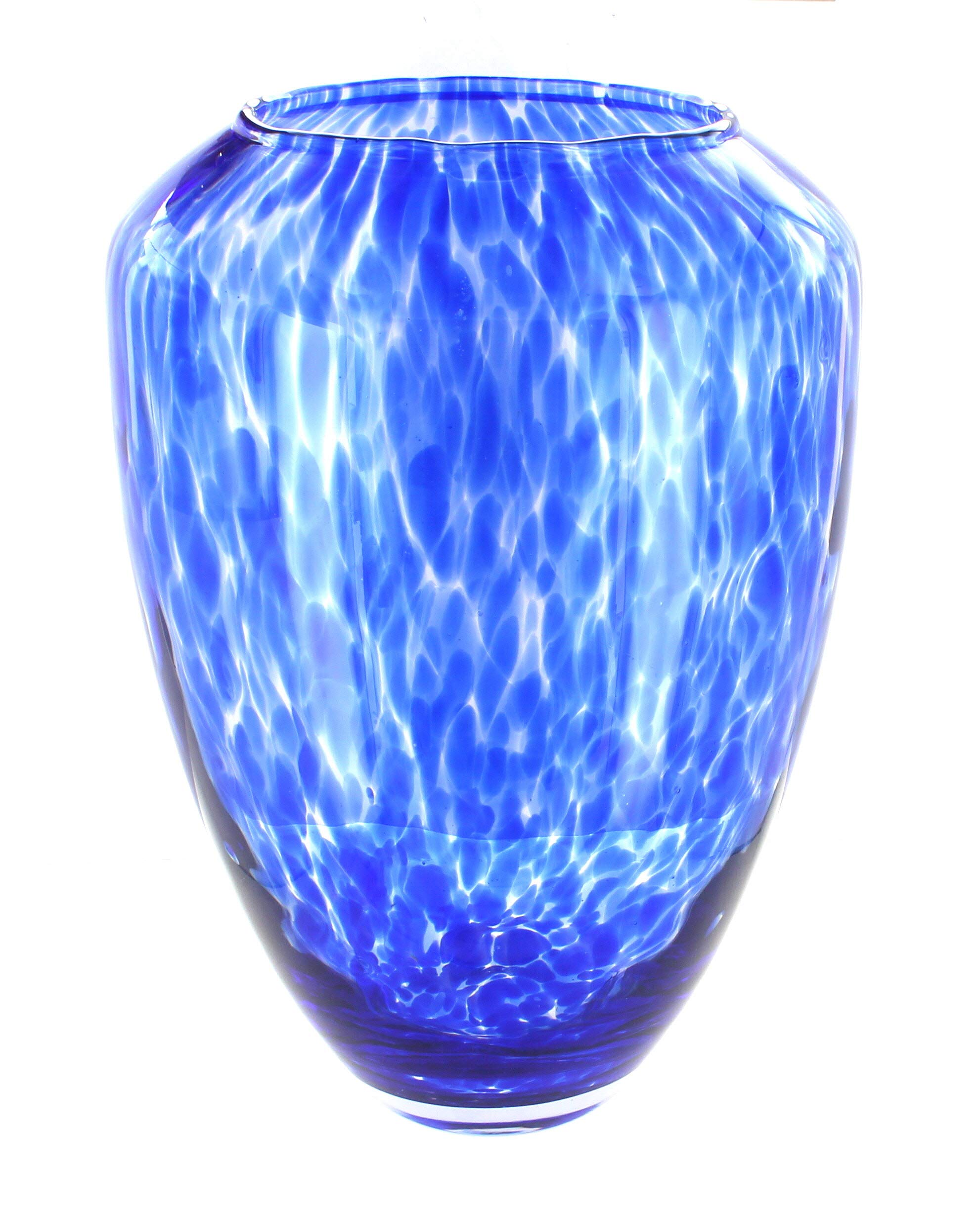 Blue Rose Polish Pottery Cobalt Confetti Large Glass Vase - Handmade Floral Centerpiece for Home Decor, Wedding, Dining Table & Gift