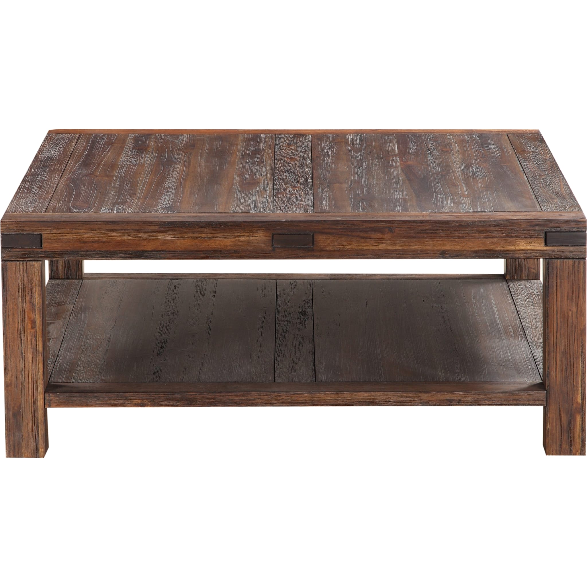 Solid Wood Square Coffee Table - Brick Brown Finish - Rustic Modern Living Room Furniture for Home Decor & Entertaining
