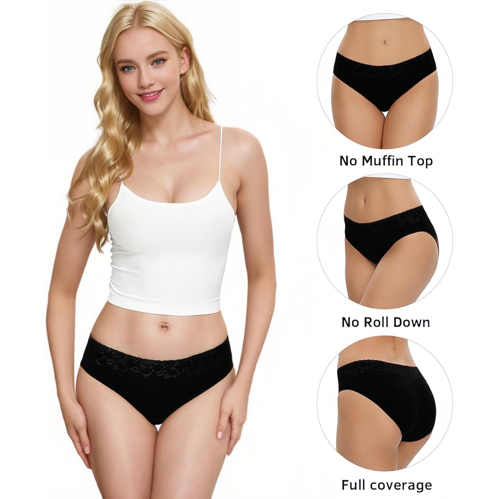 Women's Cotton Bikini Underwear - Soft Lace Hipster Panties with Stretch, Comfortable Full Briefs for Everyday Wear, Sleep & Lounge