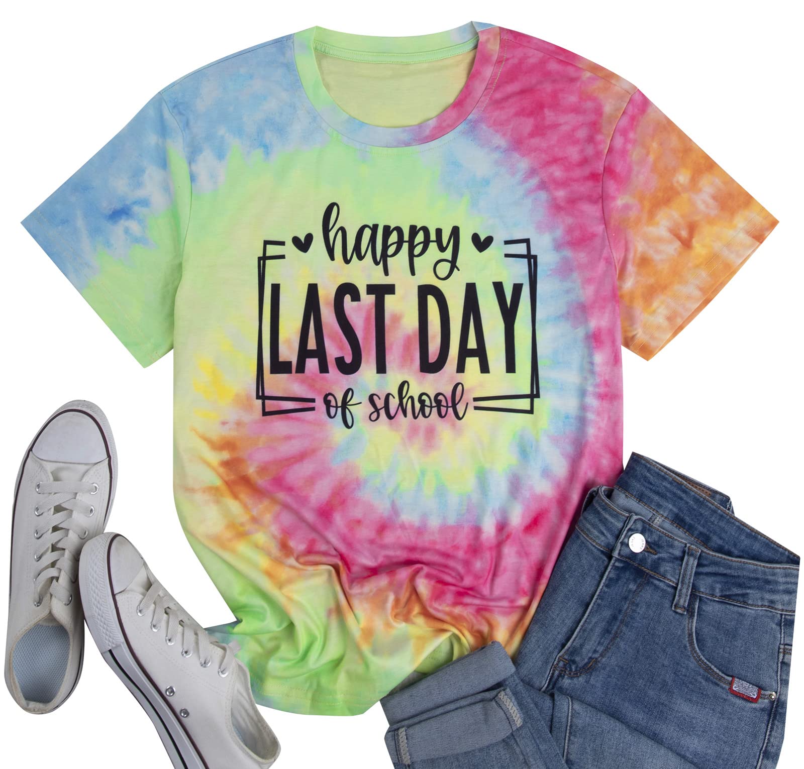 MNLYBABY Happy Last Day of School Shirt for Women - Cute Teacher Appreciation Gift & Graduation Tee - Perfect for End of Year Celebrations, Classroom Parties & Teacher Life Moments