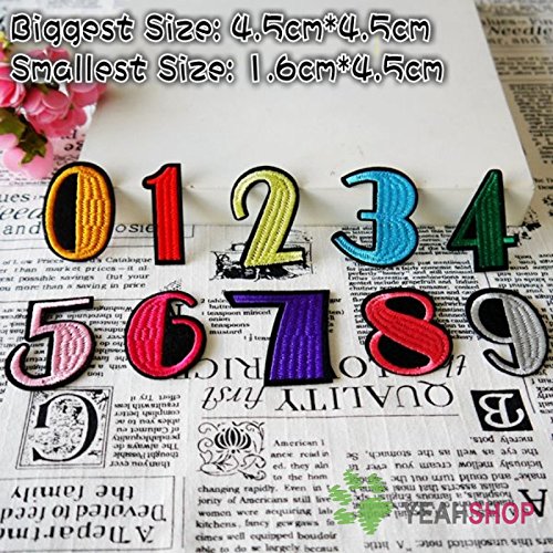 Iron on Fabric Patches - Colorful Numbers Set of 10 for DIY Clothing, Backpacks & Jeans - FP73 - Washable & Durable Sew-on Appliques for Kids & Adults