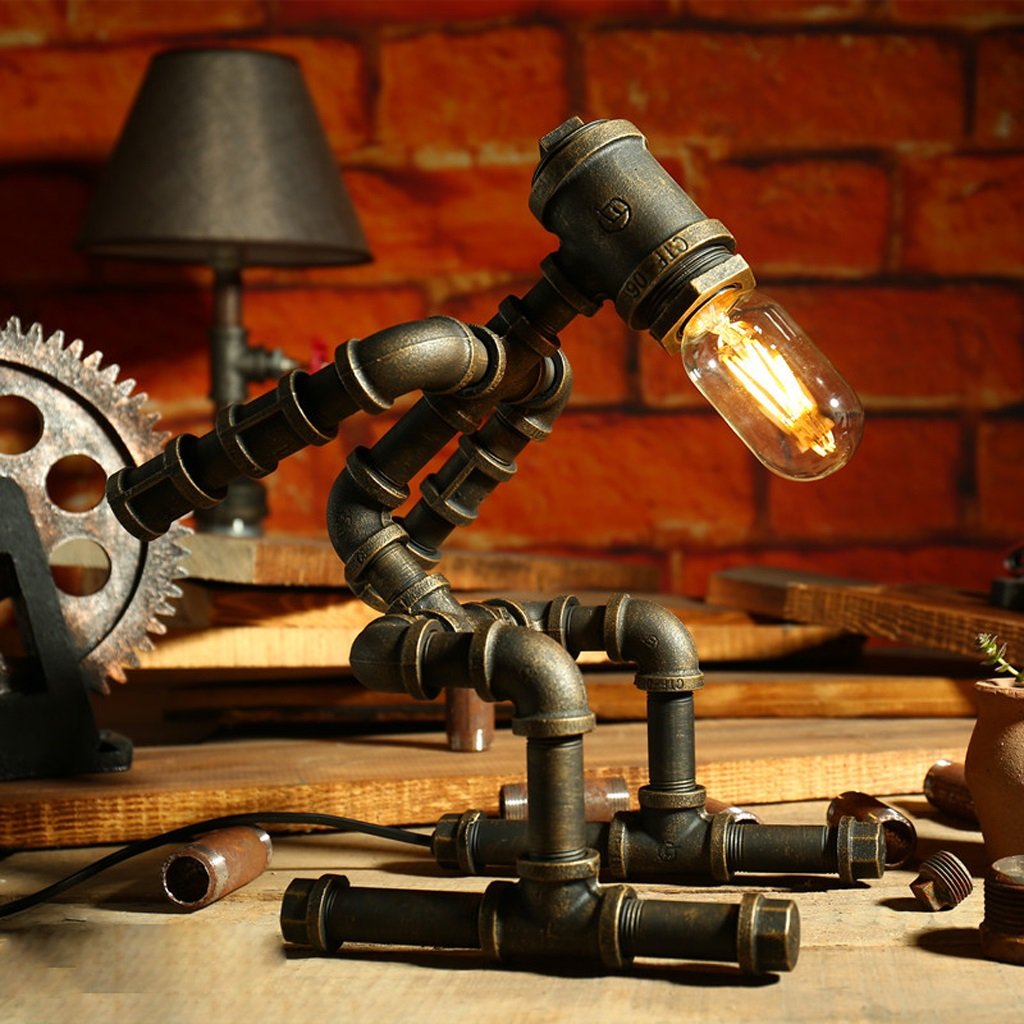 GUNDAN Vintage Industrial LED Desk Lamp with Eye Protection - Retro Iron Pipe Design for Coffee Bars, Restaurants & Reading (D33*18CM) - Perfect for Home Office, Study & Workspace Lighting