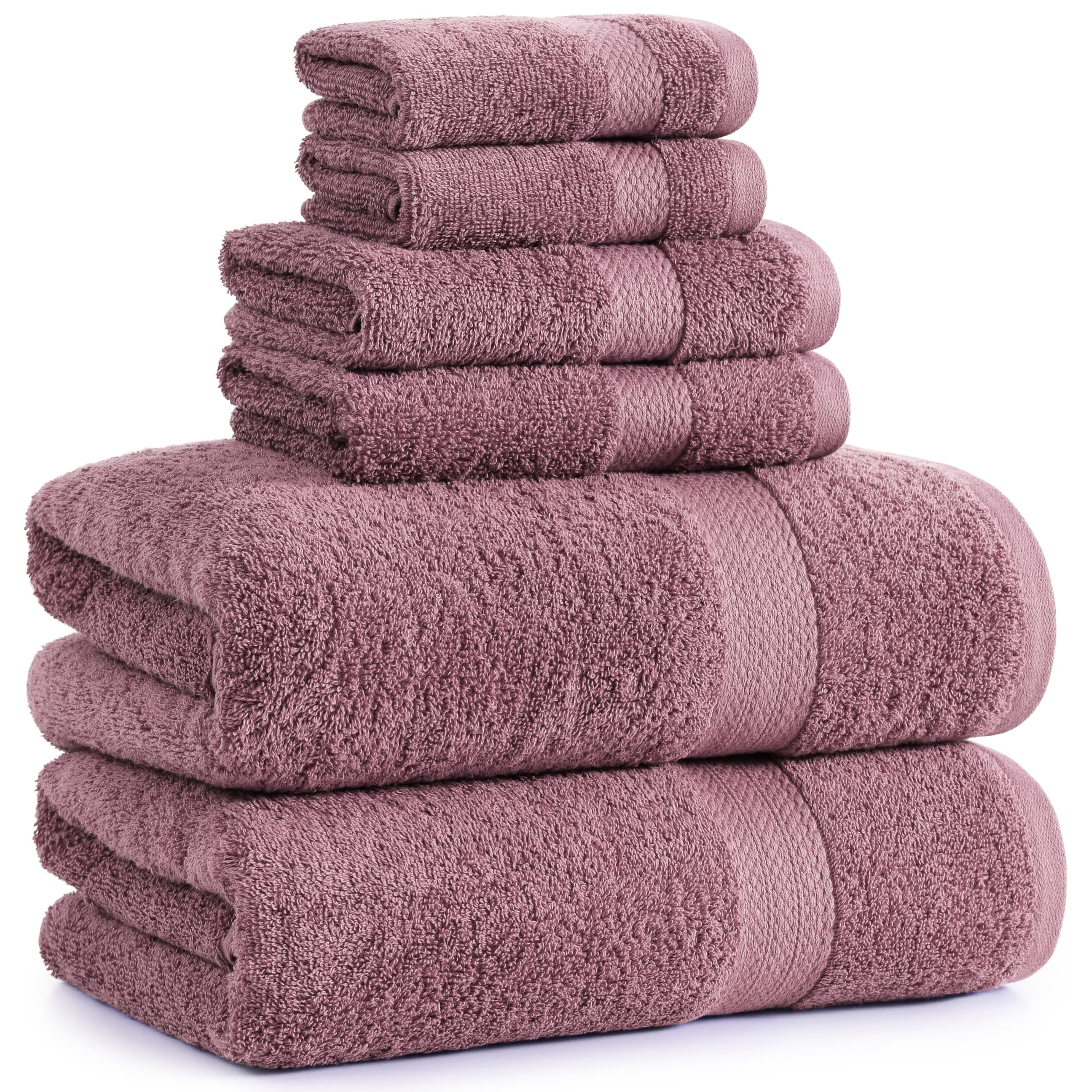 Premium 6-Piece Bath Towel Set - 100% Cotton Extra Large Hotel Quality Towels (2 Bath, 2 Hand, 2 Washcloths) - Soft & Absorbent for Spa, Bathroom & Luxury Home Use - Wishful Mauve