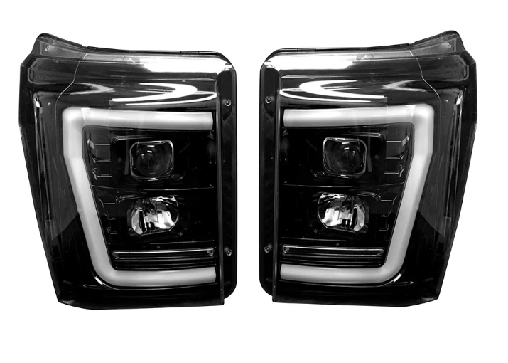 Ford Super Duty 2011-2016 Projector Headlights with OLED DRL & LED Turn Signals - Smoked/Black Style for Enhanced Night Driving & Off-Road Visibility