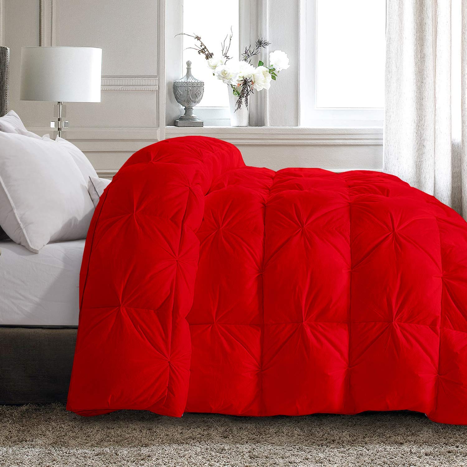 Premium 800 TC 100% Egyptian Cotton King/Cal-King Goose Down Comforter Set - 500 GSM Baffle Box Pinch Pleat Duvet Insert with Corner Tabs & 2 Pillow Cases (3pc) - Luxurious Bedding for Master Bedrooms & Guest Suites