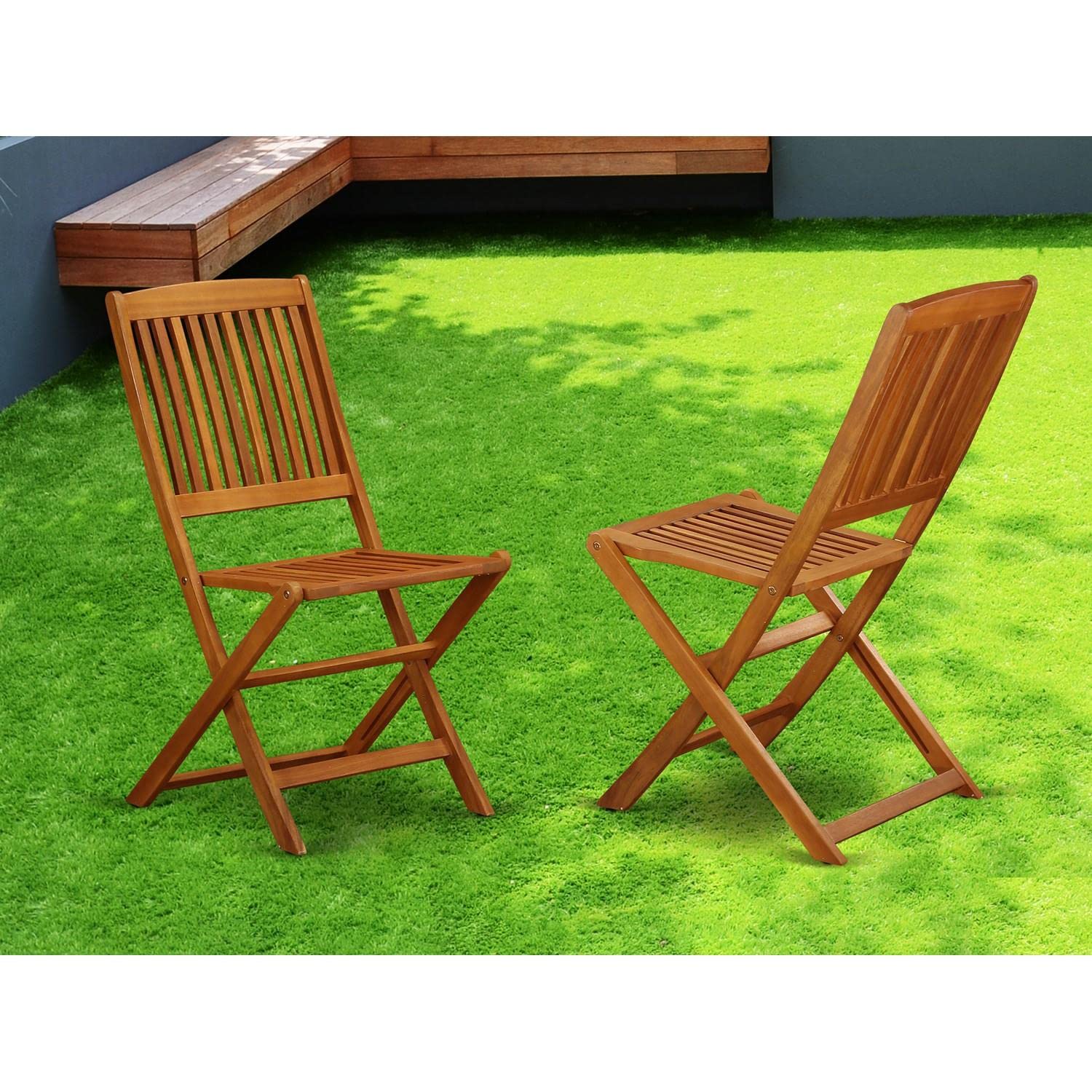 East West Furniture BCMCWNA Cameron Foldable Acacia Wood Patio Dining Chairs - Set of 2, Natural Oil Finish - Perfect for Outdoor Dining, Garden, Poolside & Backyard Relaxation