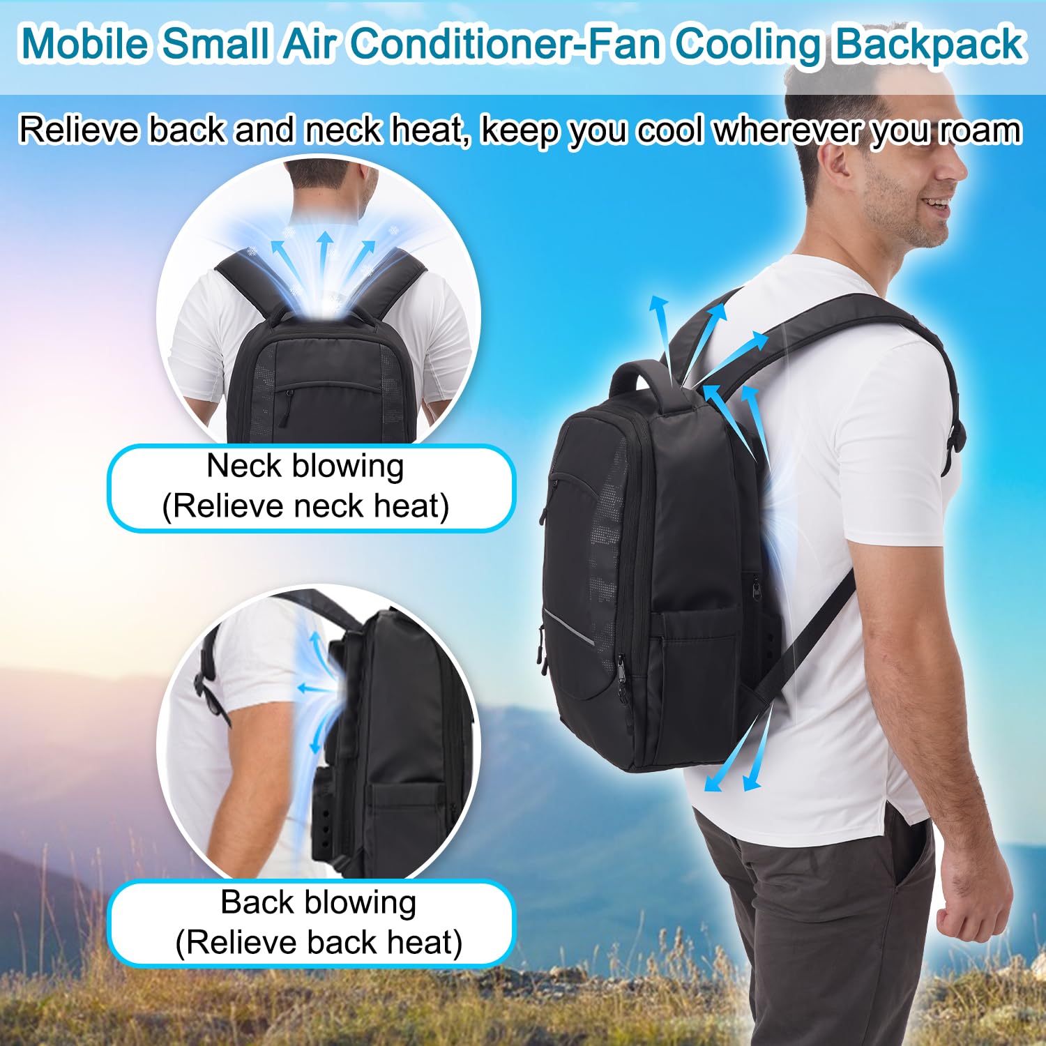 Cooling Backpack with Built-in Fans - Breathable Ventilated Backpack for Hiking, Outdoor Sports & Travel | Sweat-Proof Airflow Design & Lightweight Daypack for Summer Activities