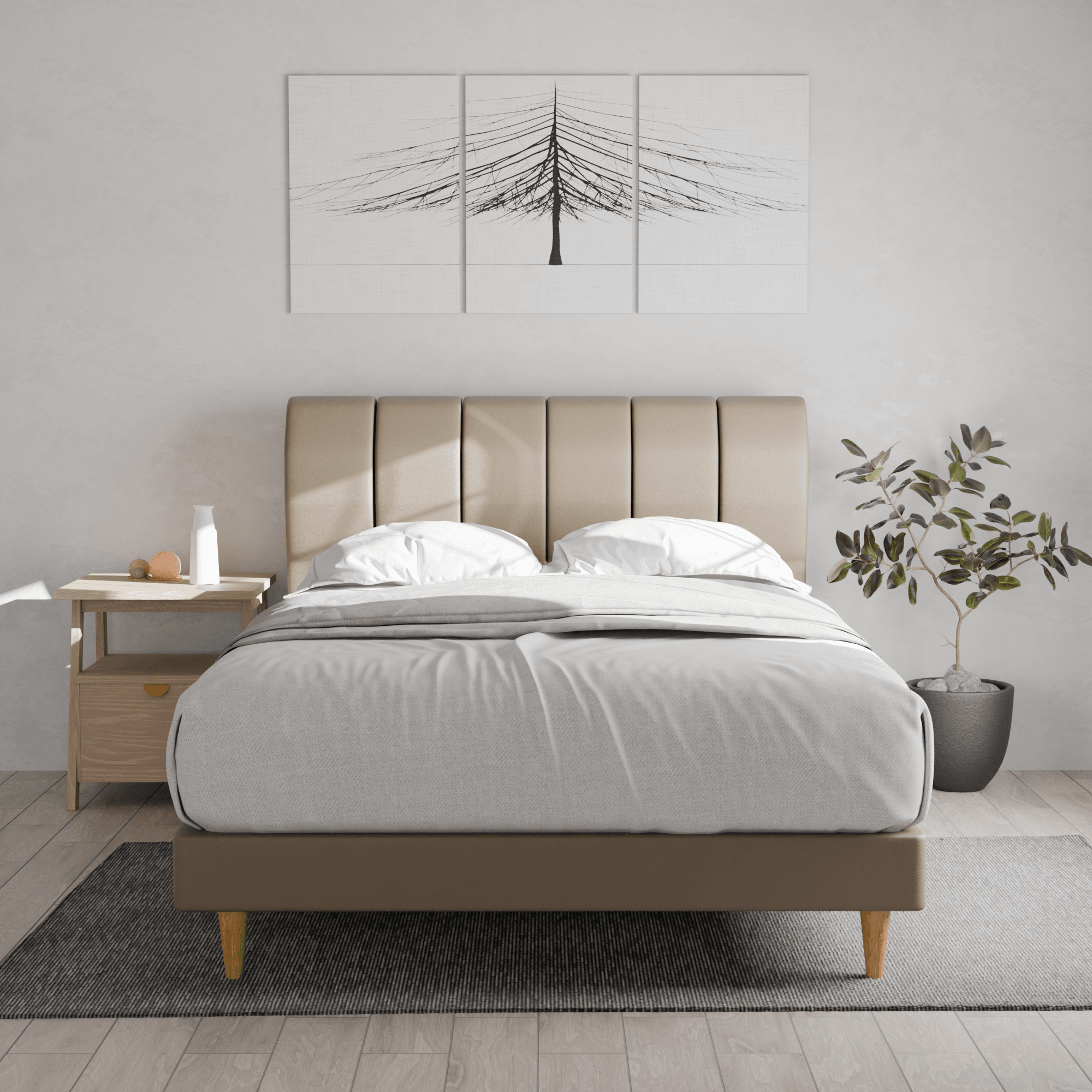Kazura Queen Size Faux Leather Upholstered Bed Frame with Wooden Slats - Modern Platform Bed for Master Bedroom & Guest Room