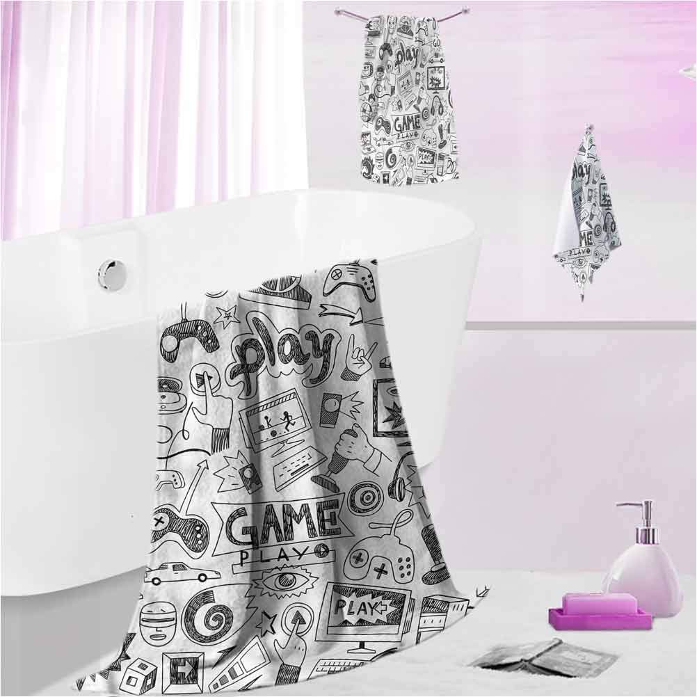 DayDayFun Printed Video Game Bath Towel Set - Ultra Soft Black and White Bathroom Towels (1 Bath Towel, 1 Hand Towel, 1 Washcloth) - Perfect for Gamers' Bathrooms & Themed Home Decor