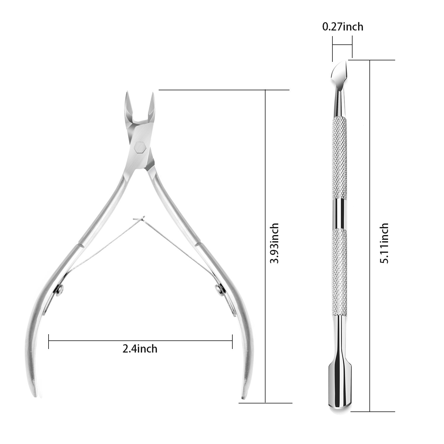 **Ejiubas Cuticle Pusher & Cutter Set - Surgical Grade Stainless Steel Cuticle Trimmer & Nipper for Professional Manicure & Pedicure - Durable Nail Care Tools for Fingernails & Toenails - Perfect for Salon, Home Use & DIY Gel Polish Removal**