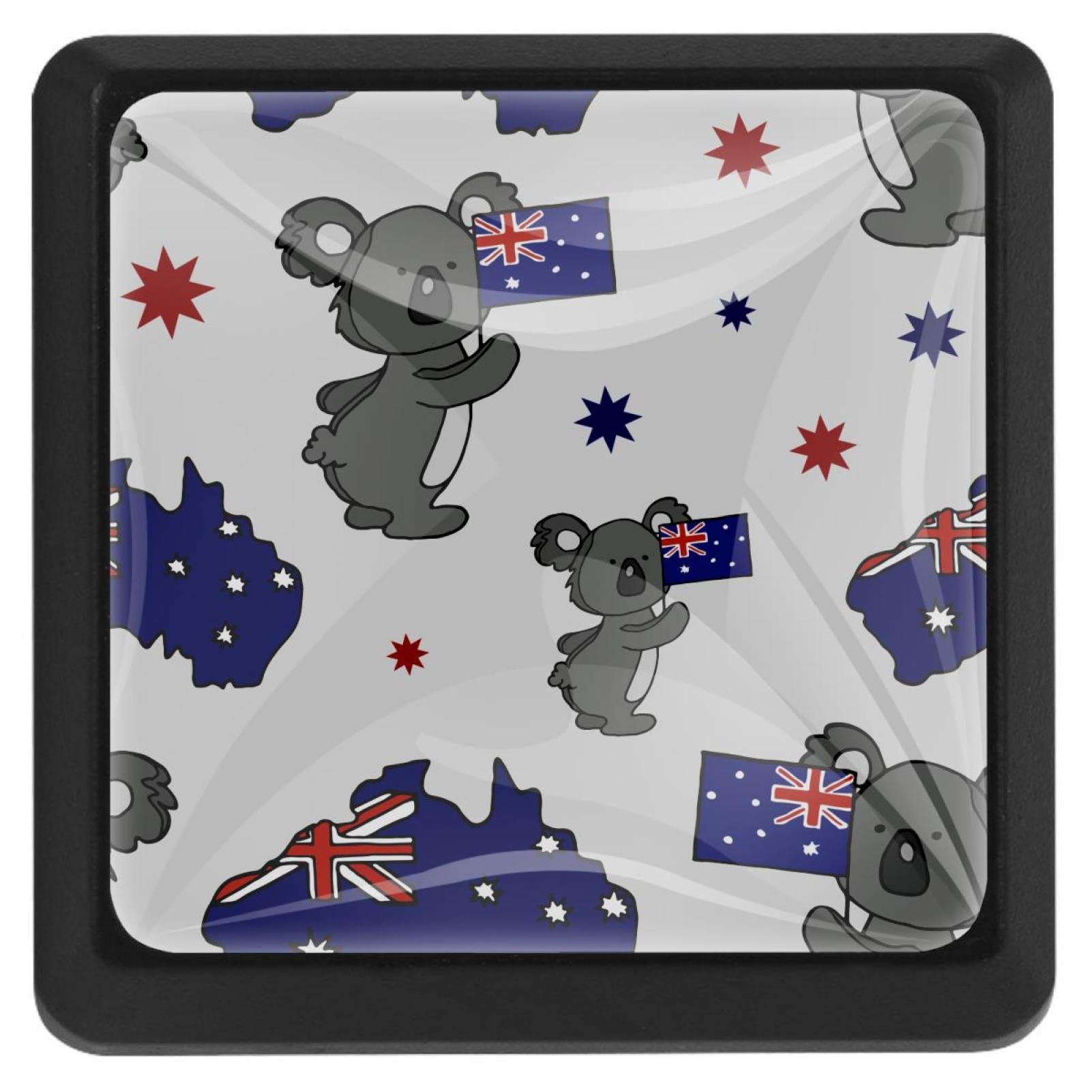 3 Pack Square Cabinet Knobs - Koala & Australia Flag Design - Dresser Drawer Pulls for Kitchen, Bathroom & Furniture (Home Decor & DIY Upgrade)