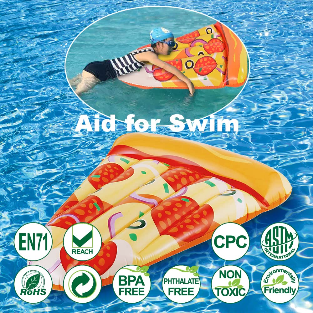 **2 Pack Giant 50-Inch Inflatable Pizza Slice Pool Floats for Kids - Fun Summer Swim & Beach Toy for Pool Parties, Backyard Pools & Lakeside Relaxation**