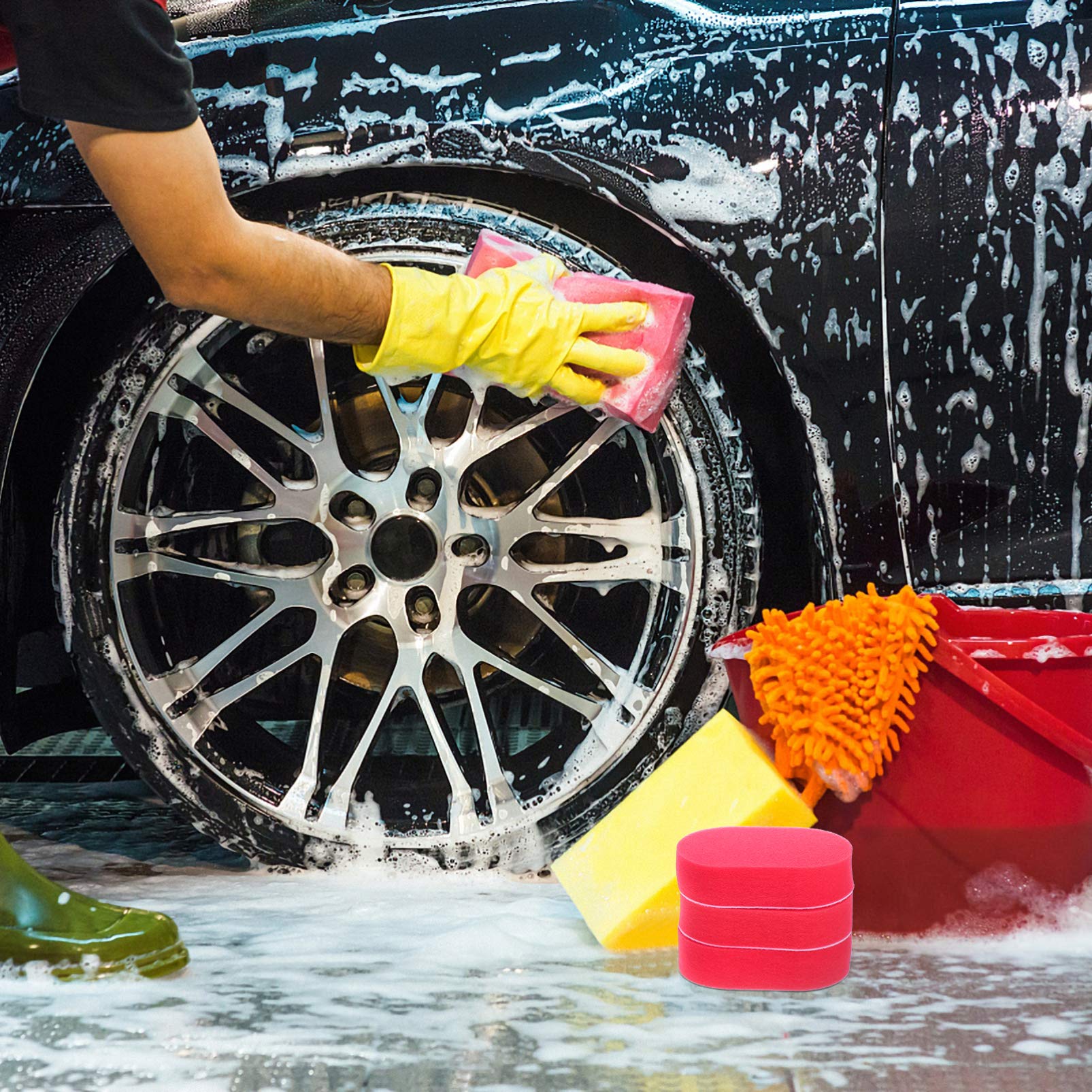 VICASKY 5-Piece Waxing Brush Set - Car Wax Applicator, Polishing Sponge & Wheel Cleaning Brush Kit for Auto Detailing, Car Wash & Tire Shine (Perfect for DIY Car Enthusiasts & Professional Detailers)
