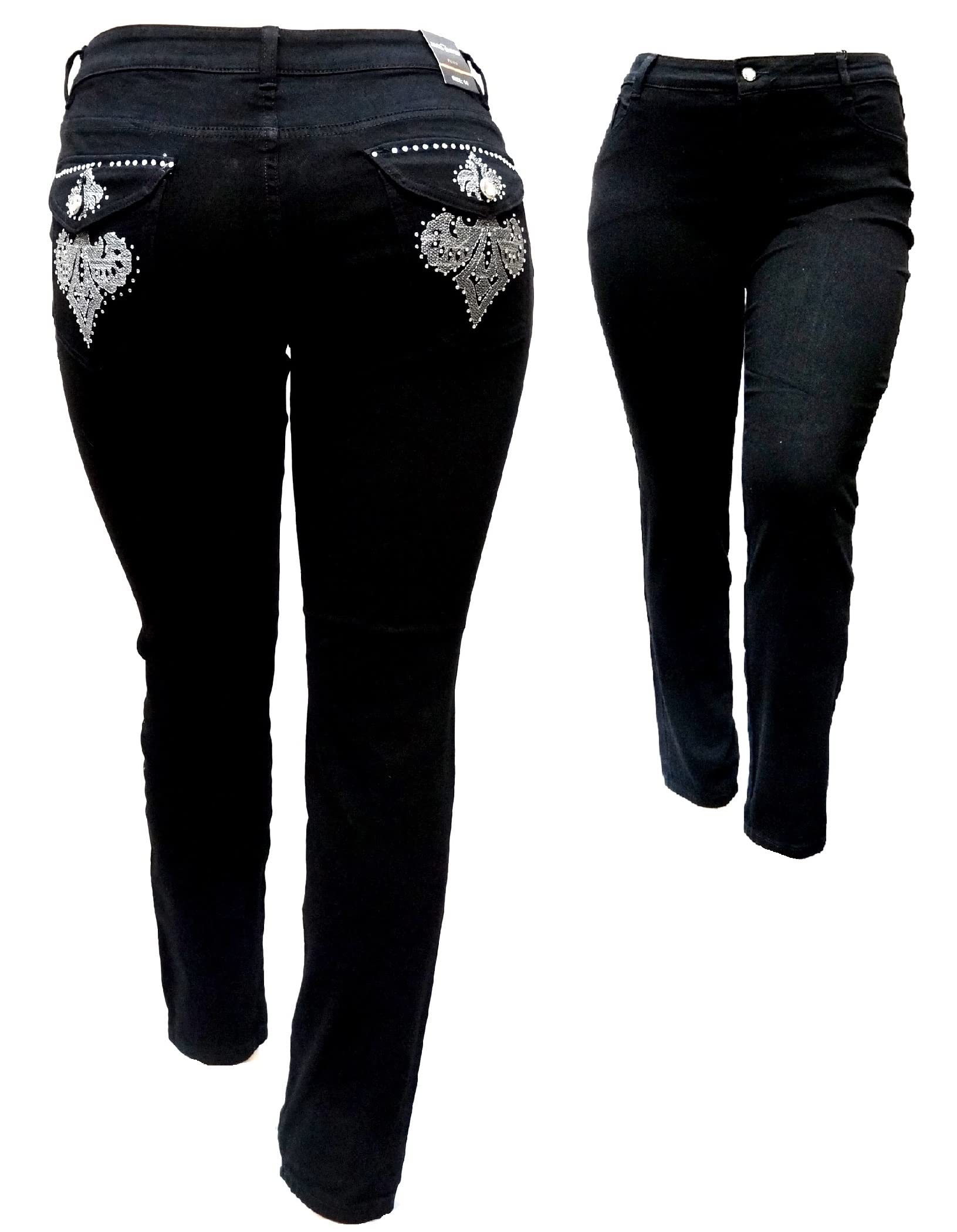 Jack David Women's Plus Size Stretch Denim Jeans - Blue/Black, Curvy Fit, Flap Pocket, Skinny/Bootcut/Cargo Styles - Perfect for Casual Wear, Work & Night Out