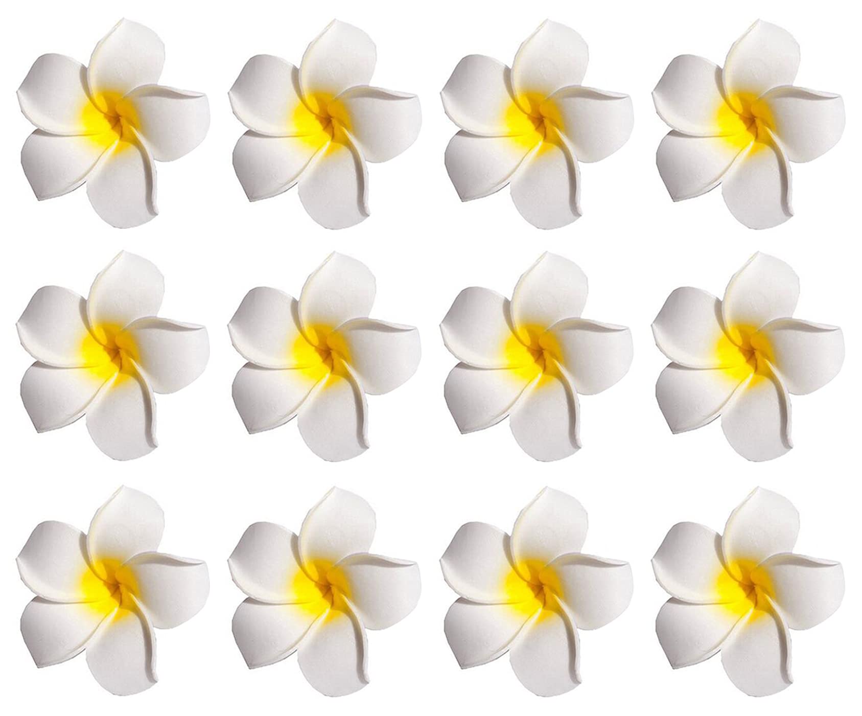 12 PCS Women's Hawaiian Plumeria Flower Hair Clips - Floral Hairpins for Beach, Wedding, Party & Vacation - Yellow Foam Hair Accessories for Summer, Bridal, Boho & Tropical Styles