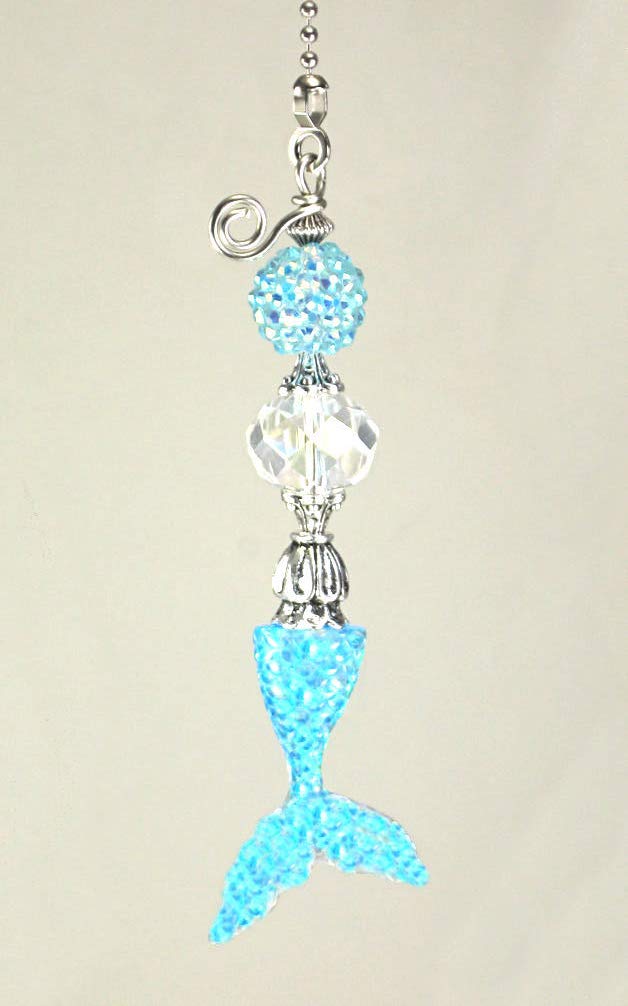 Sparkling Blue & Clear Mermaid Tail Ceiling Fan Pull Chain with Faux Rhinestones - Perfect for Beach House Decor, Nautical Bedroom, and Coastal Home Accessories