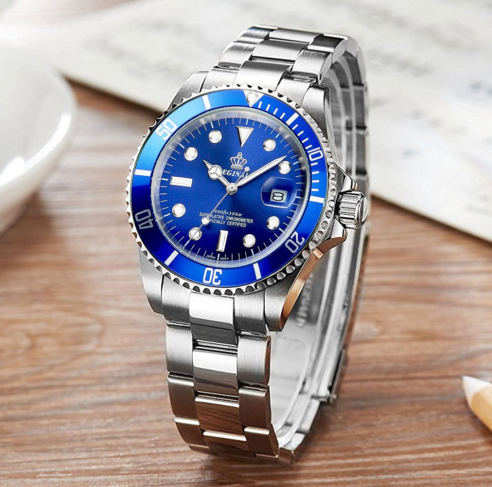 Premium Rotatable Bezel Men's Watch - Waterproof Sapphire Crystal Stainless Steel Date Quartz Black Wristwatch for Business & Outdoor Adventures
