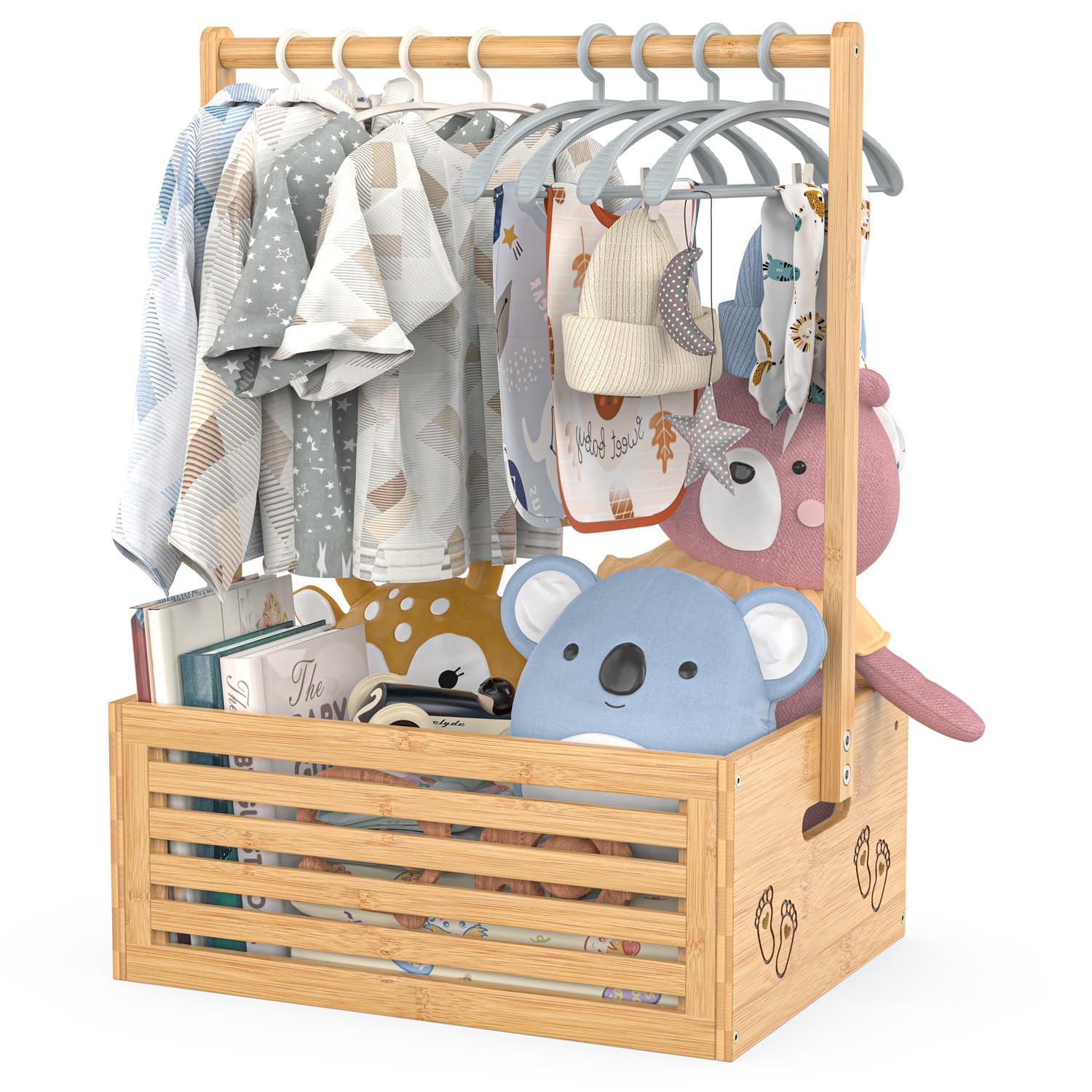 Baby Shower Gift Basket with Handle - Bamboo Storage Hamper & Welcome Crate for Newborn Boys Girls - Perfect Pregnancy Gift for New Parents (Natural) - Ideal for Baby Showers, Nursery Storage & New Parent Gifts
