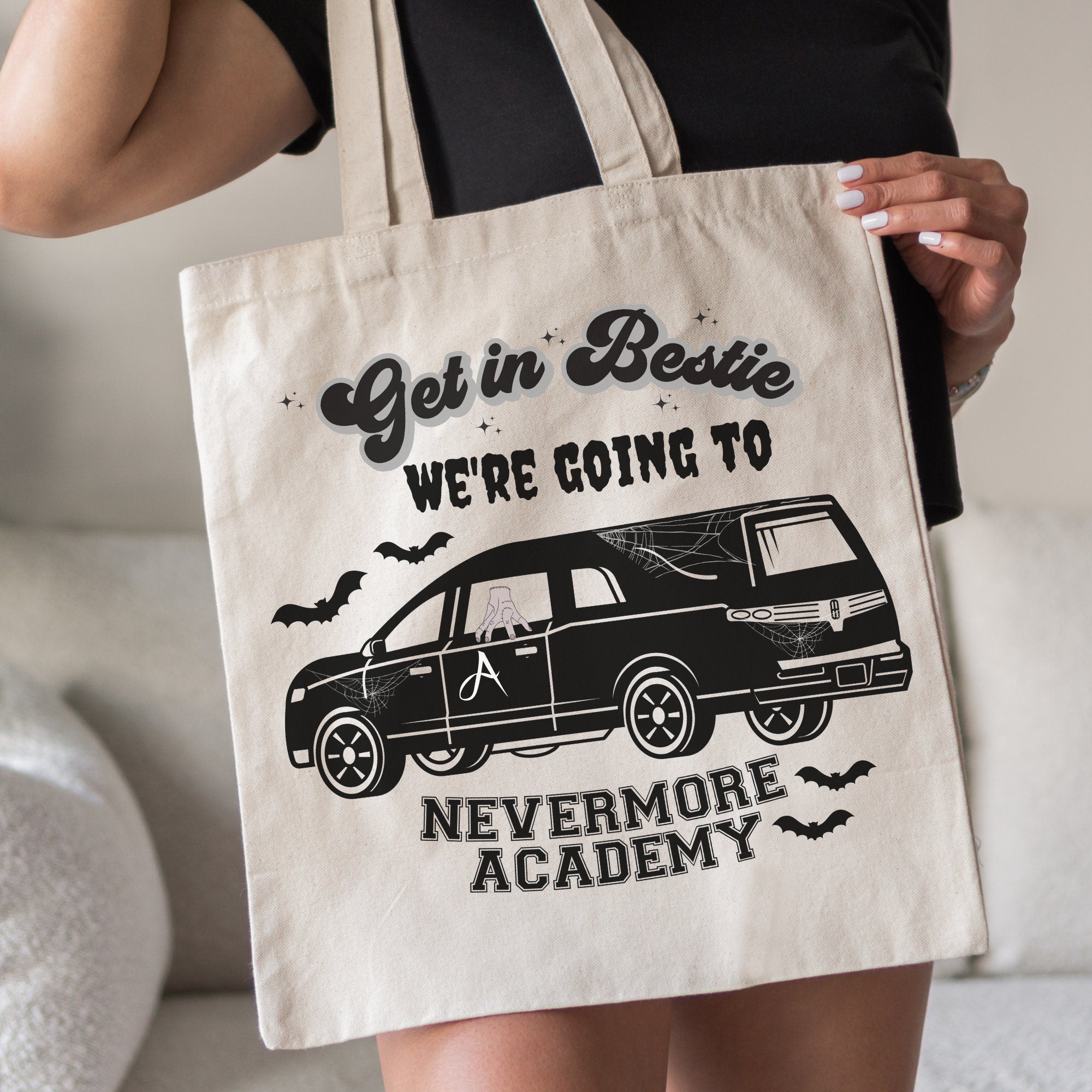 Nevermore Academy Tote Bag - Wednesday Addams Inspired Horror Themed Grocery Shopping Bag for School, Work & Gothic Fashion Accessories