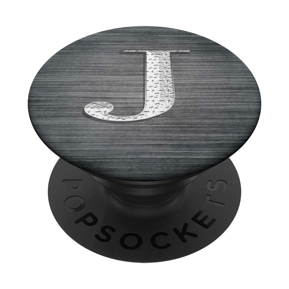 Monogram Initial Letter J Pop Socket - Brushed Steel Letter J PopSockets Grip for Phone Stand & Sticker - Perfect for iPhone, Samsung, and Smartphones - Great Gift for Birthdays, Holidays, and Personalized Accessories