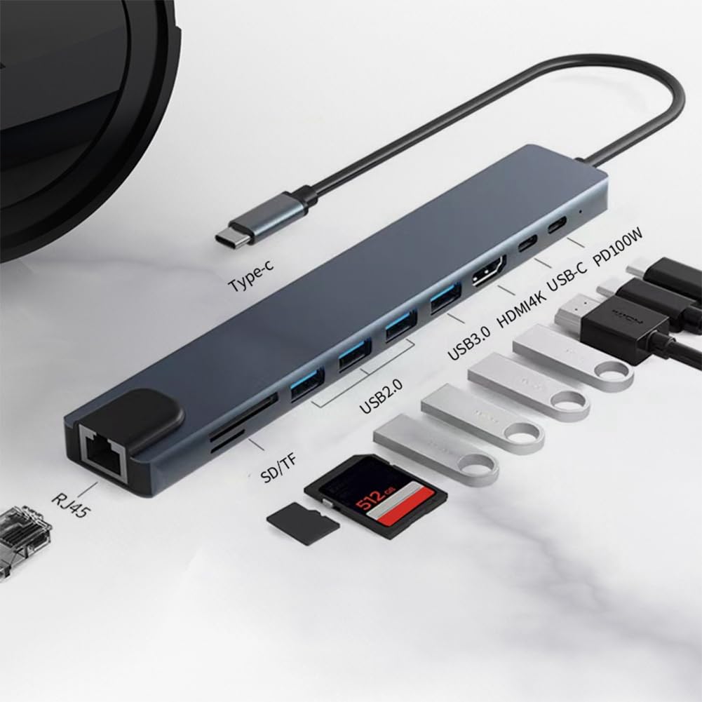 10-in-1 USB C Hub with 100W PD Charging - USB C to HDMI/4K, USB 3.0, SD/TF Card Reader, Ethernet - Perfect for MacBook Pro/Air, iPad Pro, Dell XPS & More - Ideal for Home Office, Remote Work & Travel