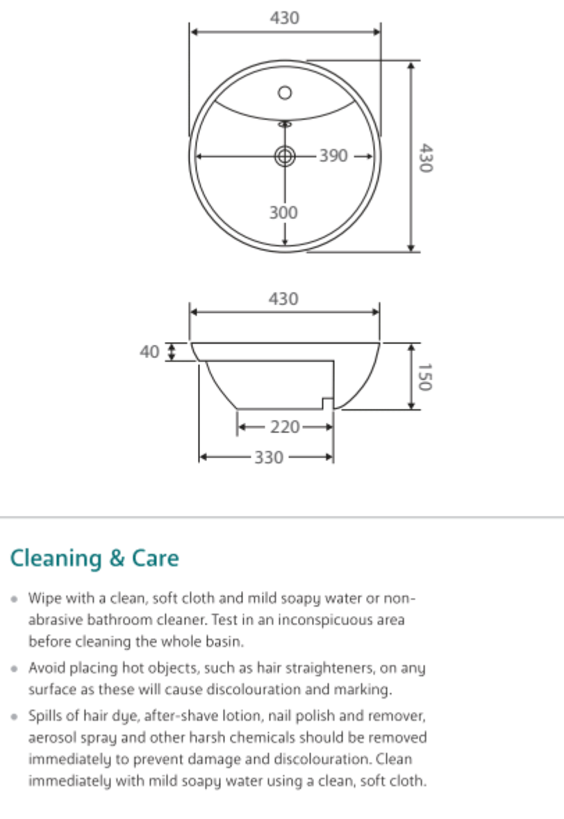 Fienza Betty MG 7003B 1 Tap Hole Semi-Recessed Ceramic Bathroom Sink - White | Perfect for Modern Vanities, Powder Rooms & Small Bathroom Designs