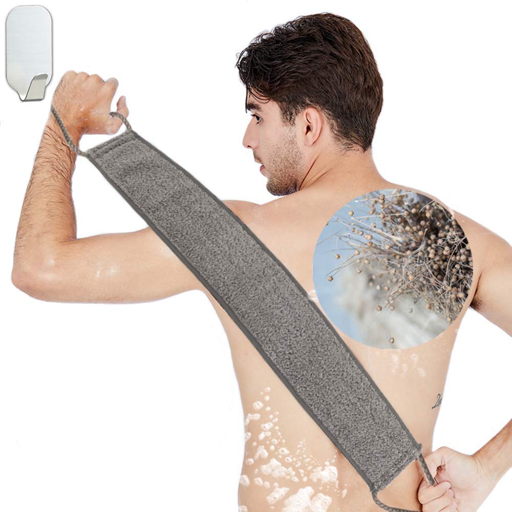 Natural Flax Loofah Back Scrubber for Women & Men - Dual Sided Exfoliating Luffa Bath Brush with Strap (4
