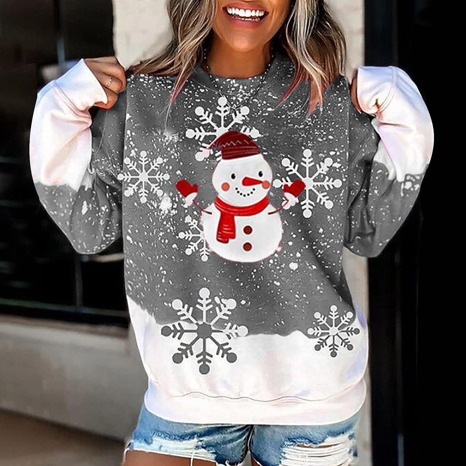 Women's Christmas Sweatshirt - Funny Ugly Xmas Print Holiday Shirts for Women & Teen Girls | Festive Party Outfit, Gift Exchange & Family Gathering Apparel