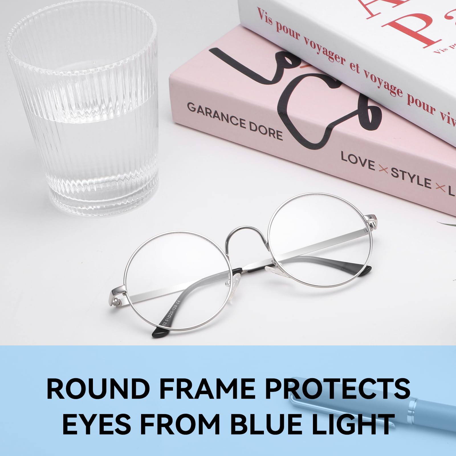 Dollger Retro Round Blue Light Blocking Glasses for Men & Women - Clear Lens Non-Prescription Metal Frame Eyewear - Perfect for Computer Use, Gaming & Office Work