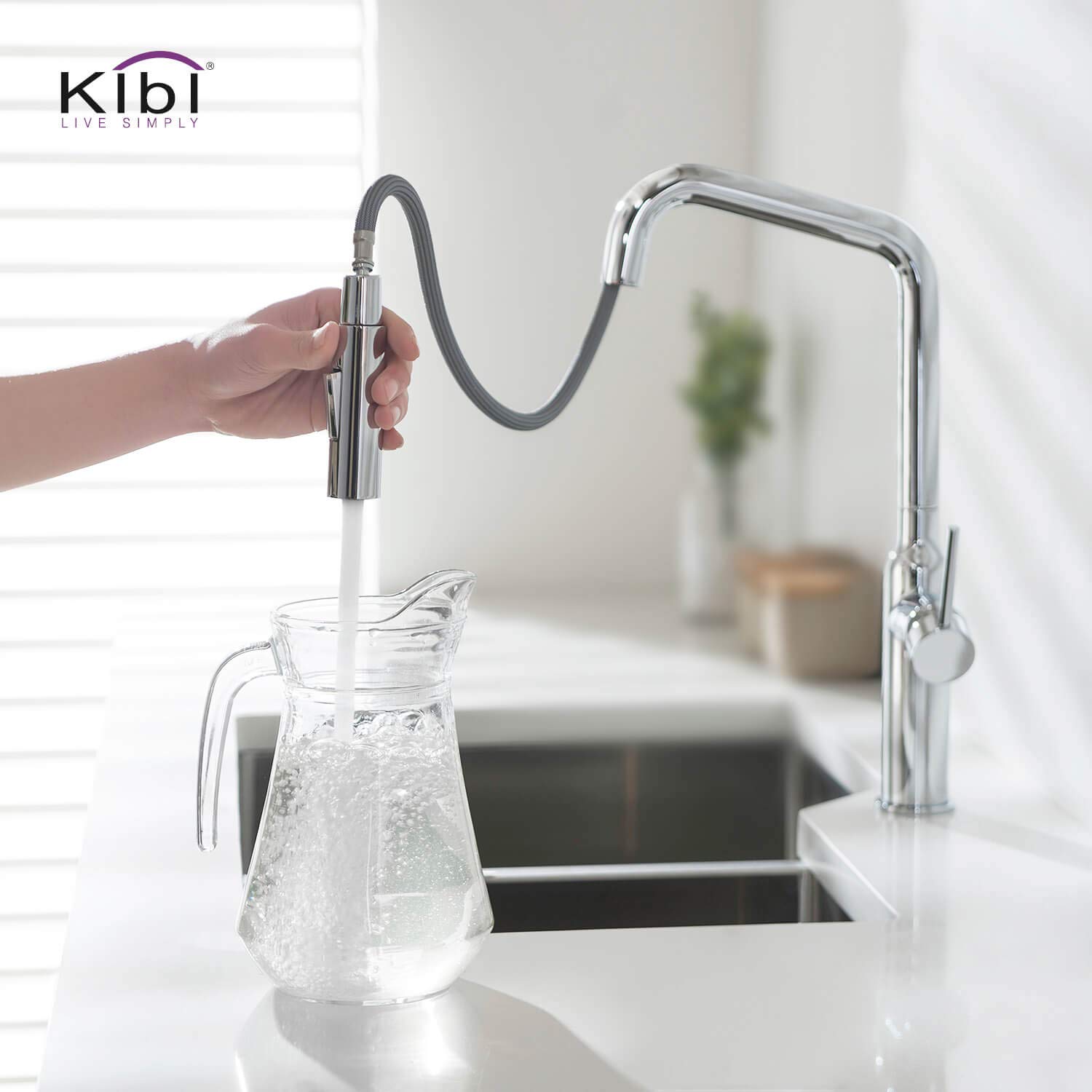 KIBI Macon Single Handle Pull Down Kitchen Faucet with Soap Dispenser - High Arc Spout for Easy Cooking
