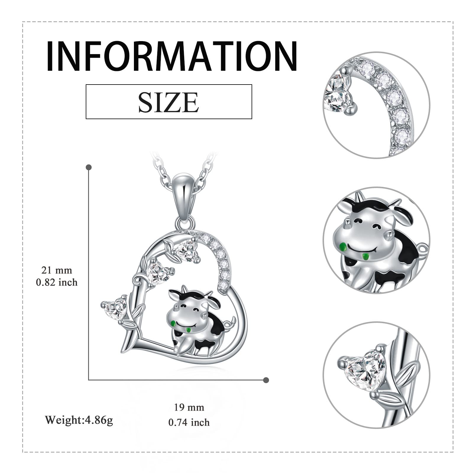 VONALA Sterling Silver Animal Pendant Necklace - Cow, Dog, Fox, Lion, Goat, Llama, Monkey, Flamingo & Dinosaur Charms | Heart-Shaped Animal Jewelry for Women, Girls & Teens | Perfect Birthday Gift for Animal Lovers | Great for Casual Wear, Date Nights & Special Occasions
