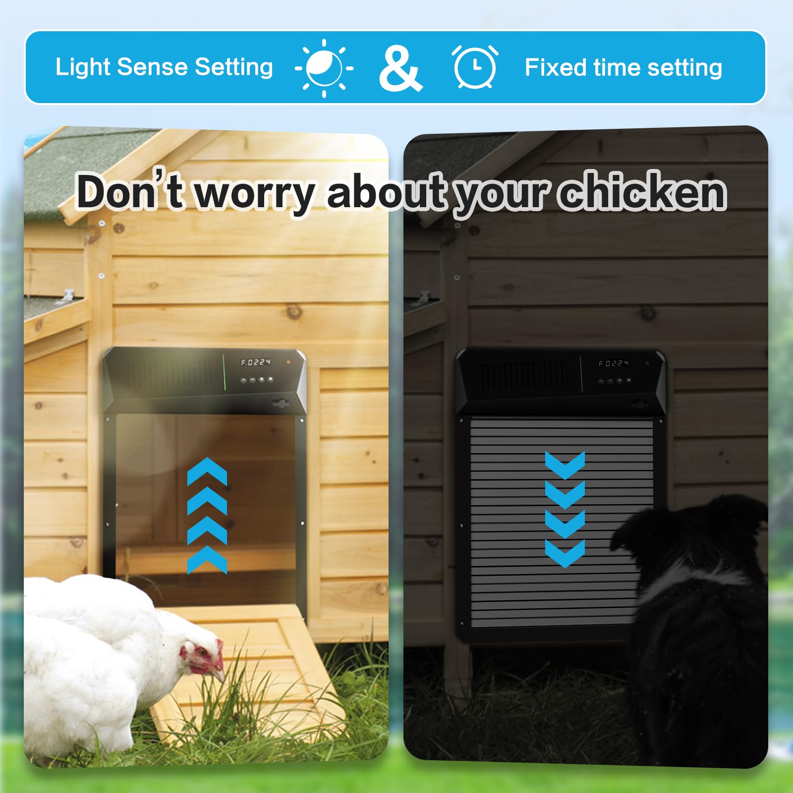 Solar Powered Automatic Chicken Coop Door with Timer & Light Sensor - Aluminum Coop Door with LCD Display, 100ft Remote Range, 4 Modes & Dual Solar Panels | Ideal for Poultry Farming, Backyard Chicken Coops & Small Livestock Protection