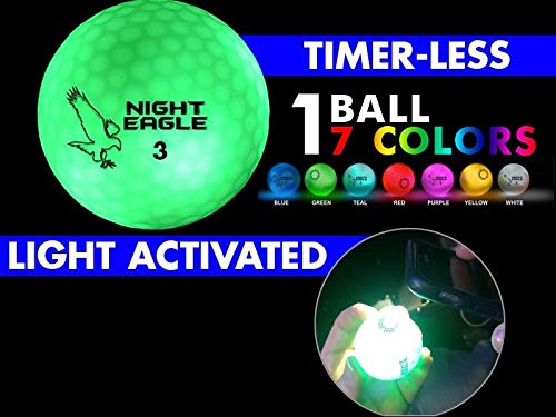 Night Eagle CV LED Golf Balls - Light Activated Technology, No Timer Needed - 6 Pack with 7 Vibrant Colors - Perfect for Night Golf, Driving Range Practice & Glow-in-the-Dark Sports