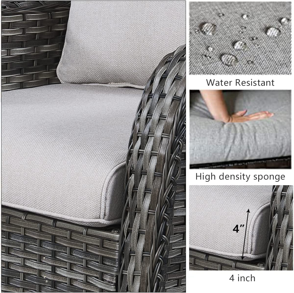 6-Piece HUMMUH Outdoor Patio Furniture Set - Wicker Sectional Sofa with Swivel Rocking Chairs, Ottomans & Coffee Table for Backyard, Garden, Poolside or Deck Relaxation