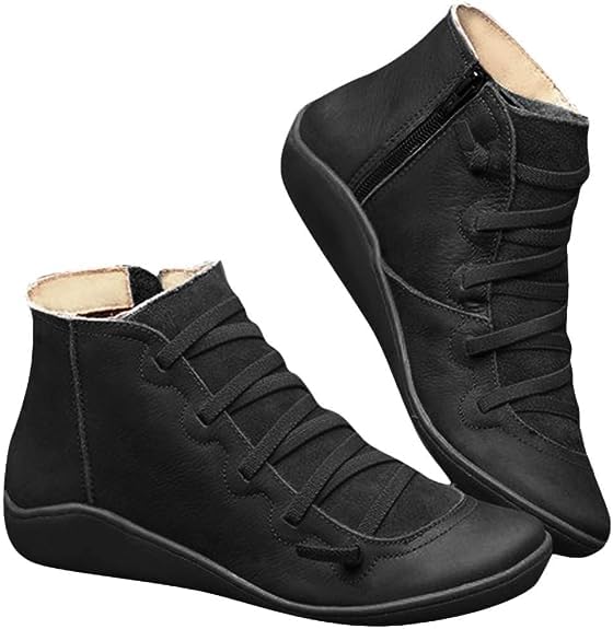 **Women's Wide Width Comfort Boots with Orthopedic Arch Support - Lightweight Ankle Boots for Walking, Work, Hiking & Travel - Side Zipper & Lace-Up Design for Easy Wear - Perfect for Winter, Fall & Outdoor Adventures**