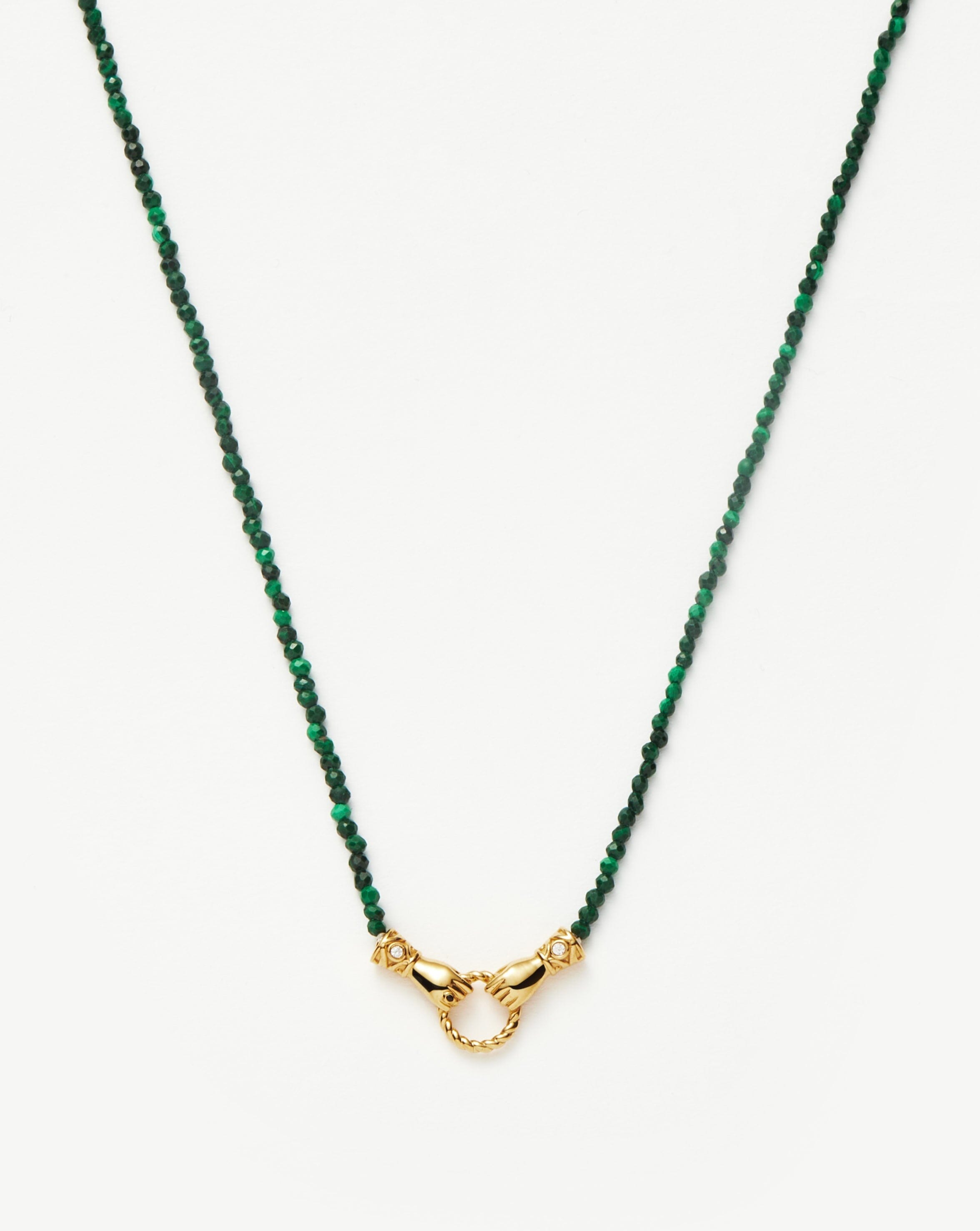 Harris Reed In Good Hands Mini Beaded Gemstone Necklace - 18k Gold Plated Malachite Pendant | Elegant Layering Necklace for Women, Perfect Gift for Birthday, Anniversary & Special Occasions