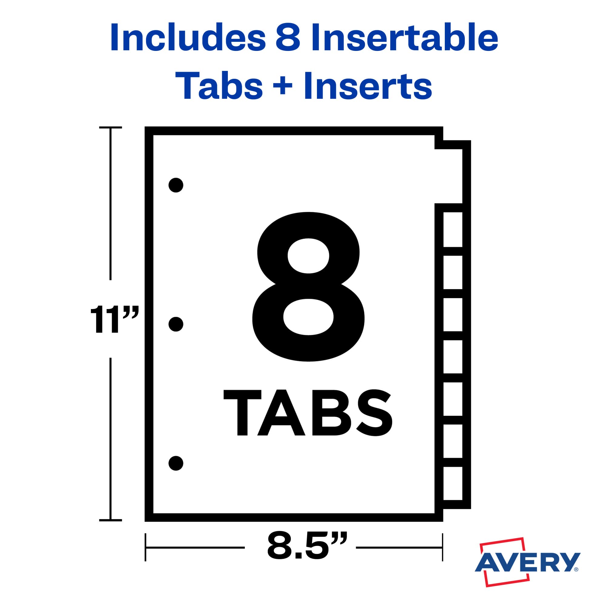 Avery 8-Tab Plastic Binder Dividers for 3-Ring Binders - Multicolor Insertable Big Tabs, 1 Set (11901) - Perfect for School, Office Organization & Document Filing