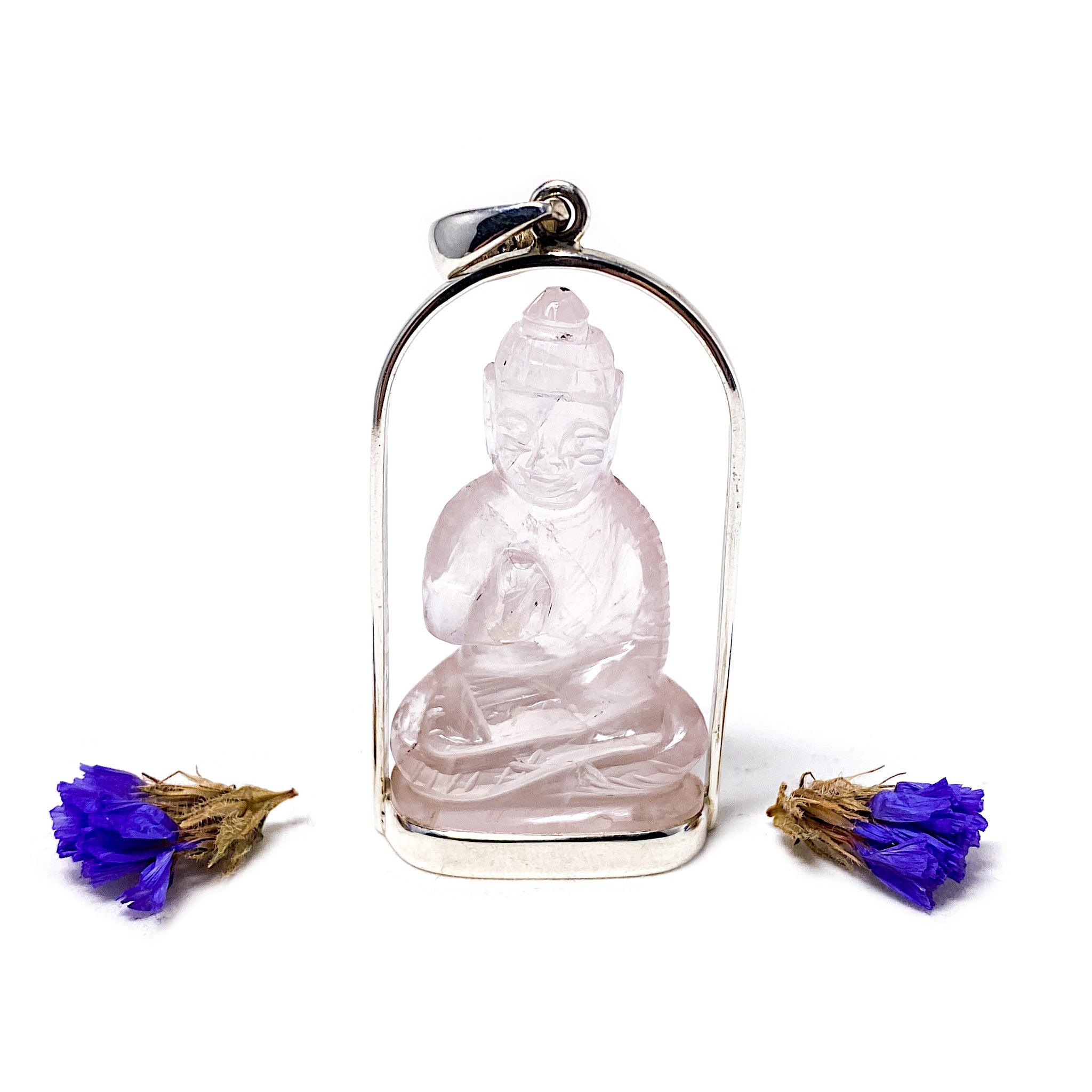 Rose Quartz Buddha Pendant Necklace - Natural Healing Stone Jewelry for Meditation, Spiritual Protection & Positive Energy - Perfect for Yoga, Mindfulness & Gift Giving