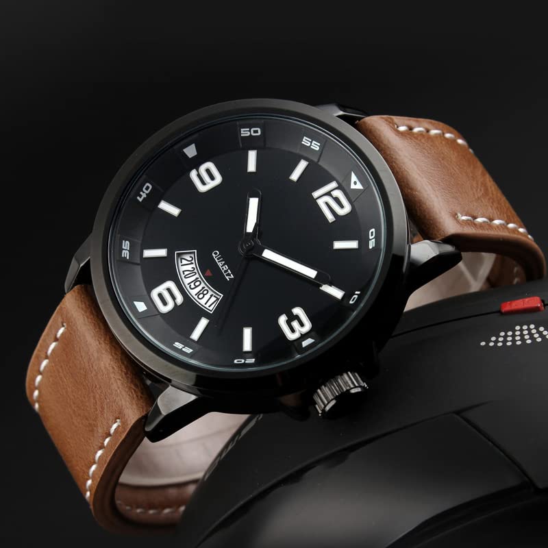 Men's Military Sports Watch - Waterproof Quartz with Leather Strap for Outdoor & Army Use