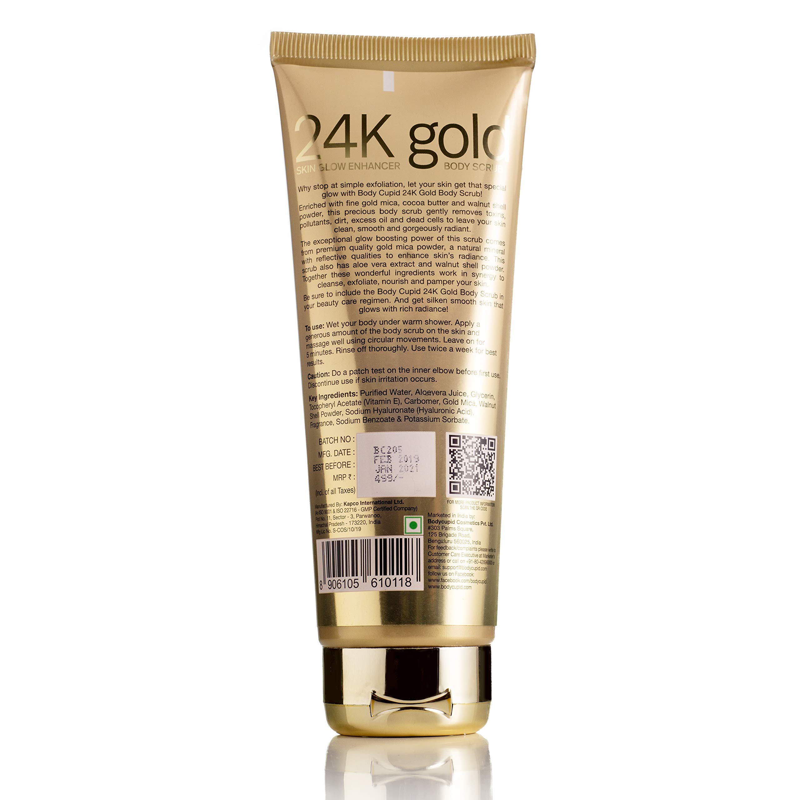 24K Gold Face & Body Scrub with Gold Mica Powder - Skin Brightening Exfoliator with Cocoa Butter & Walnut Shell - 200ml for Radiant Glow - Perfect for Spa Day & At-Home Skincare Routine