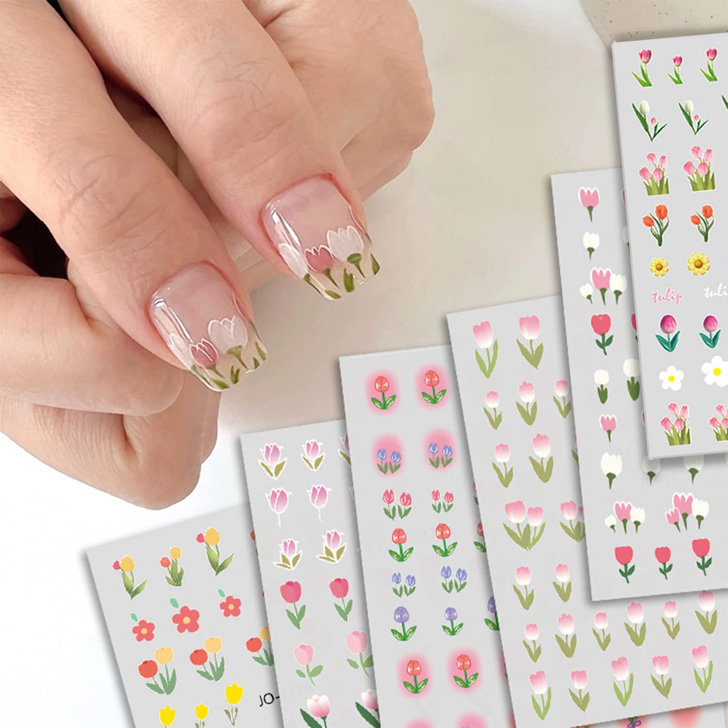 Colorful Tulip Nail Stickers - 12 Sheets Self-Adhesive Flower Nail Decals for DIY Nail Art, Manicure & Pedicure - Perfect for Spring, Summer, Bridal, Party & Salon Nail Designs