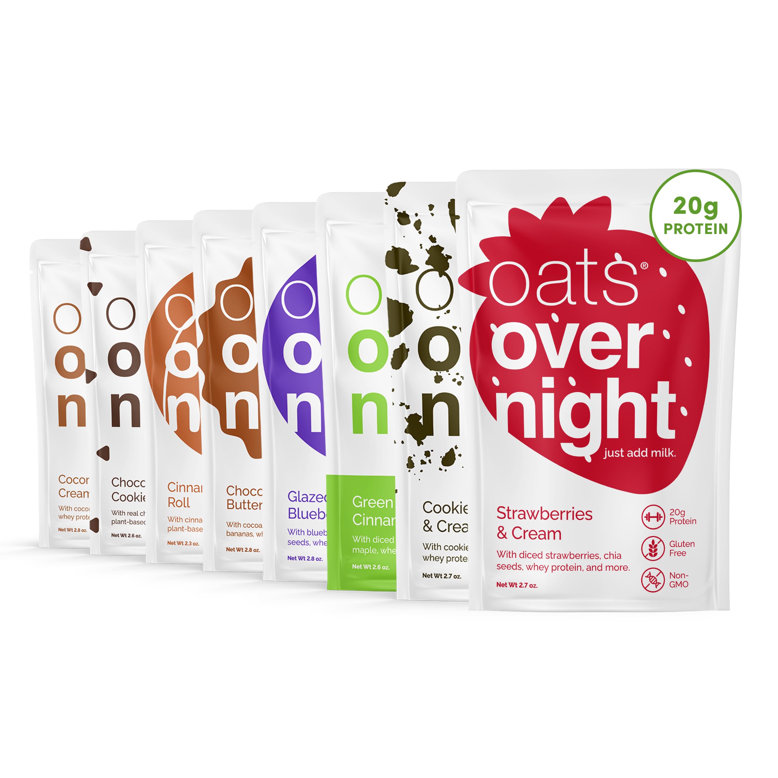 Oats Overnight Party Variety Pack - High Protein & Fiber Breakfast Shake, Gluten Free & Non-GMO Oatmeal - Cookies & Cream, Coconut Cream Pie & More (24 Pack) - Perfect for Busy Mornings, Post-Workout Recovery & On-the-Go Nutrition