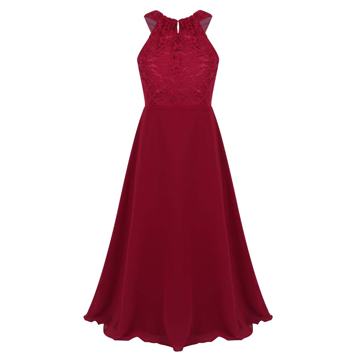 Girls Lace Flower Girl Dress - Sleeveless Halter Floral Wedding Bridesmaid Gown for Pageant & Special Occasions | Perfect for Weddings, Birthday Parties & Formal Events