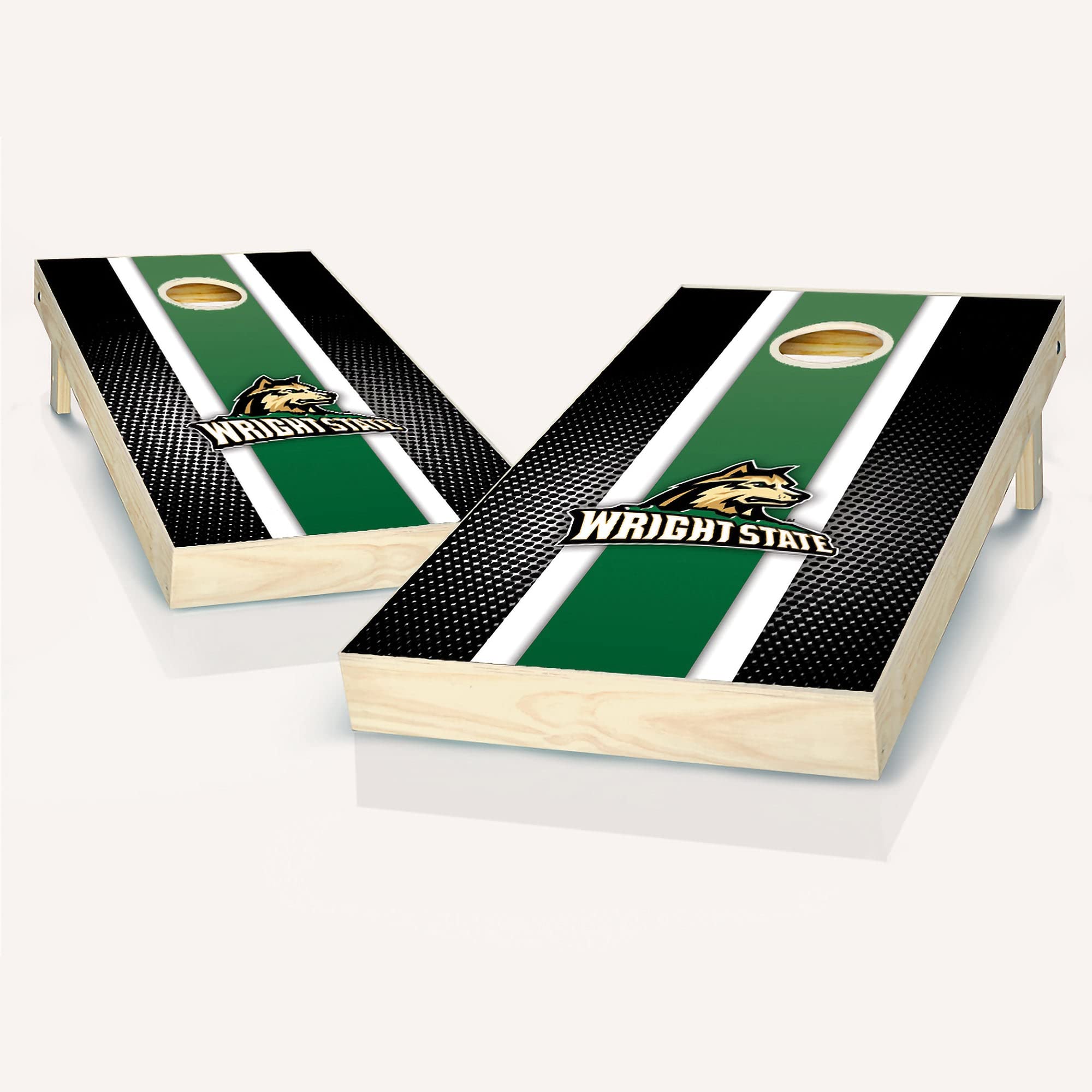 Premium Wright State Stripe Cornhole Game Set - 2 Regulation Wooden Boards & 8 All-Weather Bean Bags - Perfect for Tailgates, Backyard BBQs & College Parties
